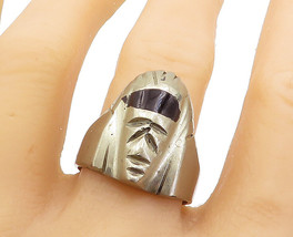 MEXICO 925 Silver - Vintage Black Onyx Sculpted Face Band Ring Sz 12 - RG4212 - £48.10 GBP