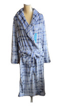 NEW Nicole Miller Plush Belted Bathrobe Robe Plaid  Sz XL Blue - £23.84 GBP