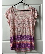 American Eagle Outfitters Womens XLG Pink Purple Aztec Scoop Neck T shirt - £13.56 GBP