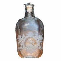 Vintage Acid Etched Glass Pinch Bottle Decanter Floral Metal Cork Cap - £16.02 GBP