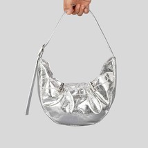 Fashion Metallic Half Moon Women Shoulder Bags Designer Drawsting Lady Handbags  - £28.01 GBP
