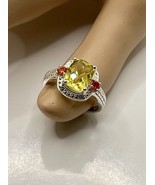Lemon Triplet Quartz / Orange Lab Sapphire 925 Sterling Silver Ring SZ 9 - $539.06 MXN
