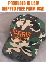 Harris Walz Camo/Orange Embroidered Hat Election Rally Kamala President ... - $18.85