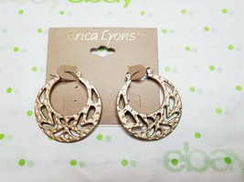 Erica Lyons Gold Tone Drop Earrings Hammered With Cutout Detail Saddle Back - £11.15 GBP
