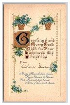 Christmas Greetings Violet Flower Baskets Gilt Embossed DB Postcard Y9 - £2.94 GBP