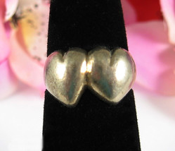 DOUBLE HEART Joined Sterling Silver RING Vintage Love Romance 925 Size 5 - £19.82 GBP