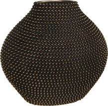 Vase GLAM Modern Contemporary Beaded Gold Black Ceramic - £216.35 GBP