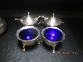 Sterling Silver Cruet set blue glass mustard salt spoons 1917 E S Barnsley &amp; Co - £356.11 GBP