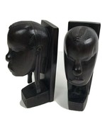 VINTAGE Bookends Hand Carved Ebony WOOD African TRIBAL HEAD Face MCM Ethnic - £69.73 GBP