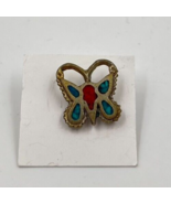 Vintage Butterfly Mexican Silver &amp; Turquoise Tack Pin 1&quot; - $6.95