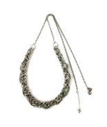 American Eagle Long 36&quot; Silver Metal Chunky Multi Texture Woven Chain Ne... - €16,37 EUR