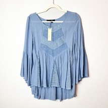 NWT Anthropologie Sugar Lips Boho Bell Sleeve Blue Top Blouse NEW Size S... - £27.37 GBP
