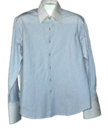 Vicentini Men&#39;s White Blue Plaids Romb Cotton Italy Soft Shirt Size 17 43 - £25.47 GBP