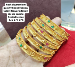 Gold plated Bracelet 6 pcs Bangles Indian Style Size 2.8 2.6 2.4 Jewelry Set - £22.84 GBP