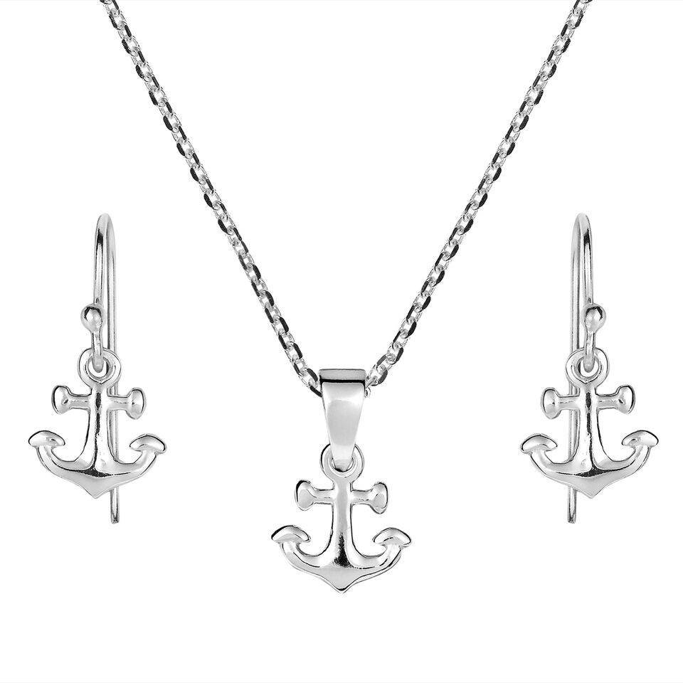 Mini Nautical Anchor Sterling Silver Necklace Earrings Jewelry Set - £18.68 GBP