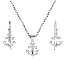 Mini Nautical Anchor Sterling Silver Necklace Earrings Jewelry Set - £18.98 GBP