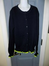 Crew Cuts J.Crew Navy Blue/Lime Green Ruffle Cardigan Sweater Size 14 Girl's NEW - $24.00