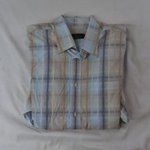 BUGATCHI Medium Khaki Blue Brown Plaid Dress Shirt - £10.95 GBP