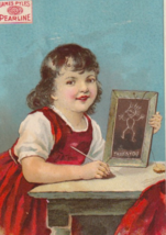 1800&#39;s Antique Victorian Pearline Trade Card - Girl With Drawing on Slate - £5.93 GBP