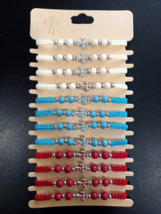 Wholesale 12 Pcs Lot of Macrame Cord Prayer Rope Beads &amp; Stones Cross Bracelets - £18.14 GBP