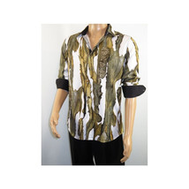 Men Sports Shirt by DE-NIKO Long Sleeves Fashion Print Modal Nk20188 White Olive image 10