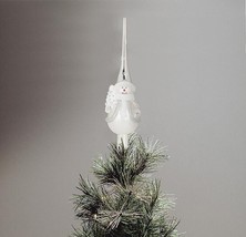 Snowman Tree Topper 12" High Glass with Glittery Trim Festive Dressed Peaked Hat image 2