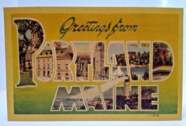 Greetings From Portland Maine Large Letter Postcard Linen Dexter City Buildings - £7.77 GBP