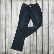 No Boundaries Dark Wash Frayed Raw Hem Distressed Stretch Comfortable Jeans Sz 9 - £5.41 GBP