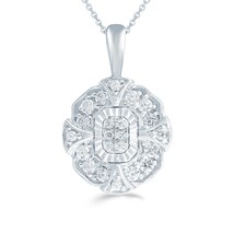 1/5ct tw Diamond Emerald Cluster Fashion Pendant in Sterling Silver with 18&quot; cab - £37.56 GBP