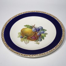 Crown Ducal Pomegranate Rimmed Soup Cereal Bowl Fruit Blue Gold Rim England - $22.95