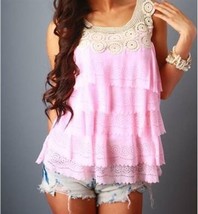 Madison Lilly Women&#39;s Cruise Summer Beach eyelet Pink ruffle knit top Si... - $39.99