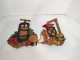 1978 Vintage Homco Wall Cold Iron Plaques Set Of 2 Apple Press &amp; Corn Sh... - £10.83 GBP