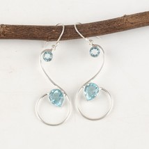 Blue Topaz Gemstone 925 Sterling Silver Earring Handmade Jewelry Earring 2.55&quot; - £9.02 GBP