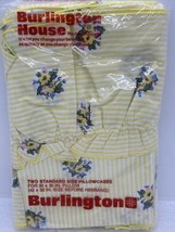 Vtg Nos Burlington House 2 Standard Pillowcases Yellow Stripes Flowers Ruffled - £18.37 GBP