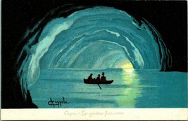 Vtg Postcard Artist Signed Antonio Coppola - Capri Italy Cave Grottos UNP - £11.10 GBP