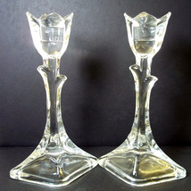 Pair lead crystal TULIP taper candle holders 8&quot; tall - £13.40 GBP