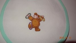 New baby bib boy or girl child wearing Teddy Bear costume Handmade Cross Stitch - £15.05 GBP