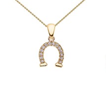 14k Yellow Gold Reversible Diamond Plain Horse Shoe Good Luck Pendant Necklace - £112.49 GBP+