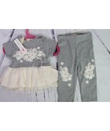 Mae Li Rose Baby Girl Gray Ivory Floral Tutu Dress Outfit Set Size 6-9 M... - £19.15 GBP