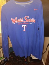 Texas Rangers Shirt 2011 World Series nike long sleeve large mlb baseball blue - £10.09 GBP