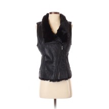 BANANA REPUBLIC Black Faux Suede &amp; Fur Shearling Motorcycle Vest - Petite Small - $79.00