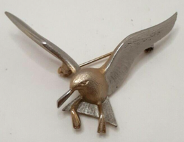 Silver Tone Pewter Seagull in Flight Brooch Pin Vintage - $19.44