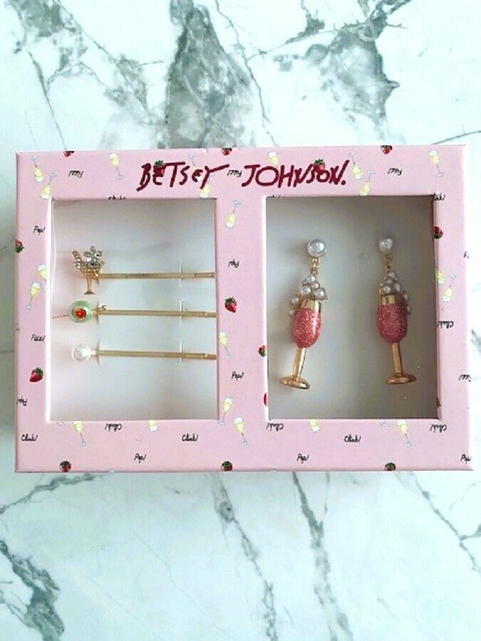 Primary image for Betsey Johnson Set of 3 Bobby Pins & Champagne Pearl Earrings