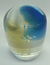 Vintage Glass Paperweight Has Bubbles W Blue and Amber Colors Unique Shape 3.5in - £14.76 GBP