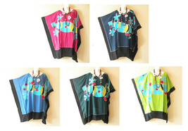 CG11  Gecko Midi 38&quot; Batik Hand Painted Plus Women Kimono Kaftan Dress -... - £23.43 GBP