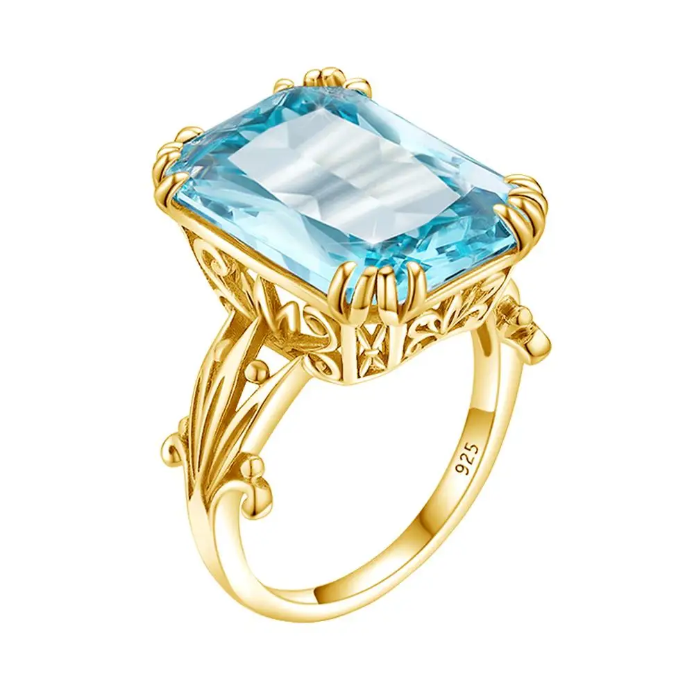 Trendy Luxury 13*18mm Rectangular Blue Aquamarine Ring Women&#39;s Solid 925 Sterlin - $52.80