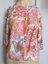 Onque Casuals Butterfly Flowers  Sweater Cardigan Snap front Sz S, M38&quot;, - £15.73 GBP