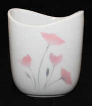 Highbank Lochgilphead Pottery White  Porcelain Small Vase Pink Flowers Scotland  - £24.73 GBP