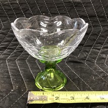 Vintage Glass Art Candy Dish W/ Green Base Scalloped Clear Dish Depression - £8.27 GBP