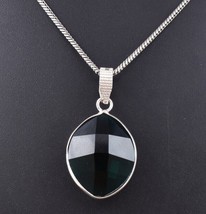 Teal Sapphire Simulated Stone Silver Plated Handmade Beautiful Simple Pendant - £20.36 GBP+